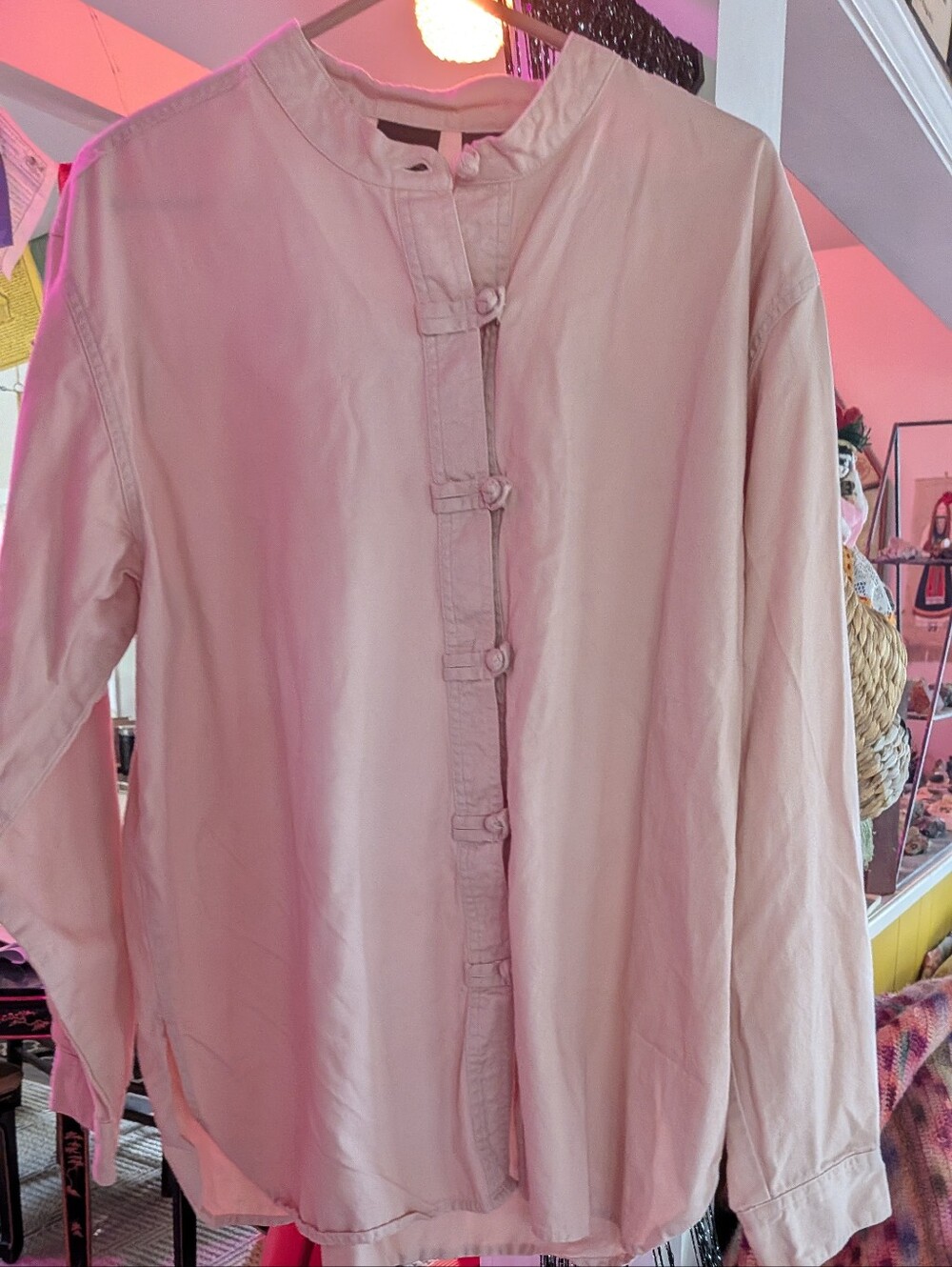 Light Pink Mandarin Collar Button-Front Blouse